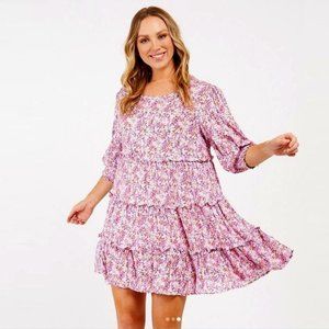 Lilac Long Sleeve Floral Smock Dress 